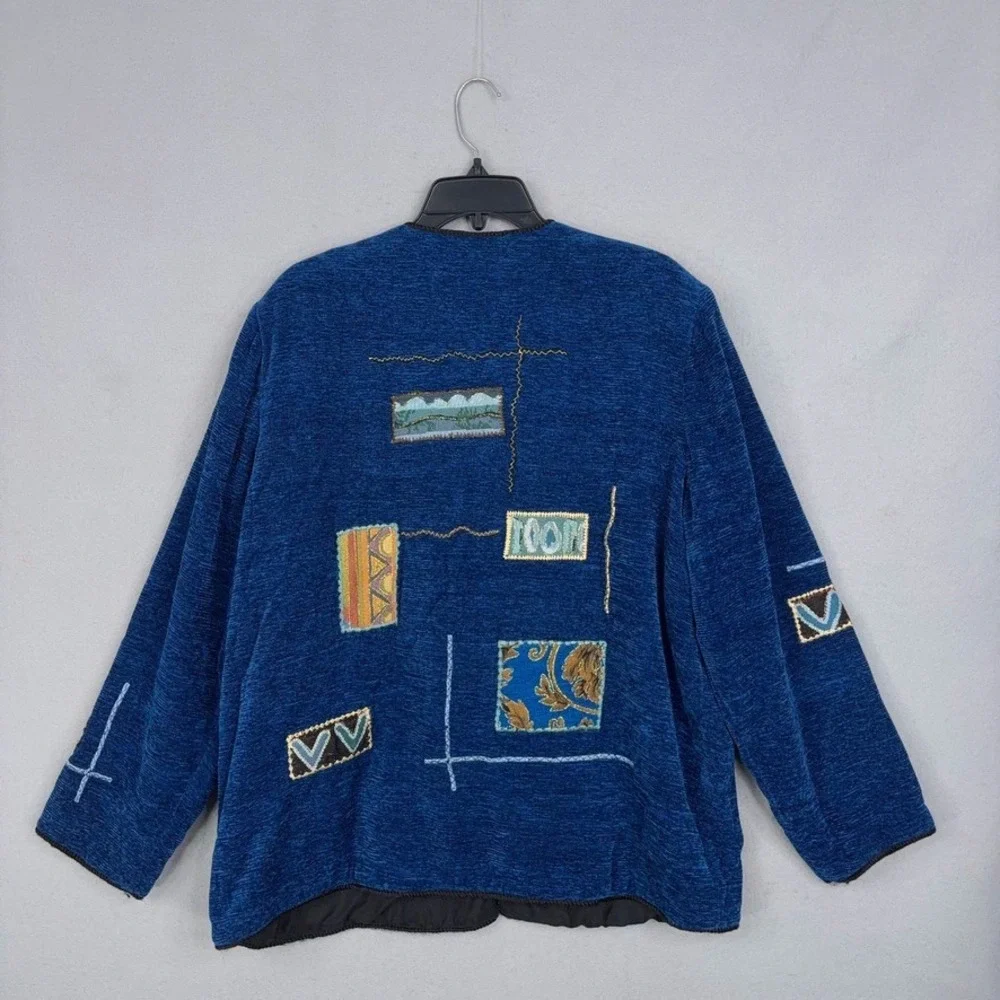 Daniel K Jacket Womens 1X Blue Patchwork Embroidered Textured Art To Wear Boho